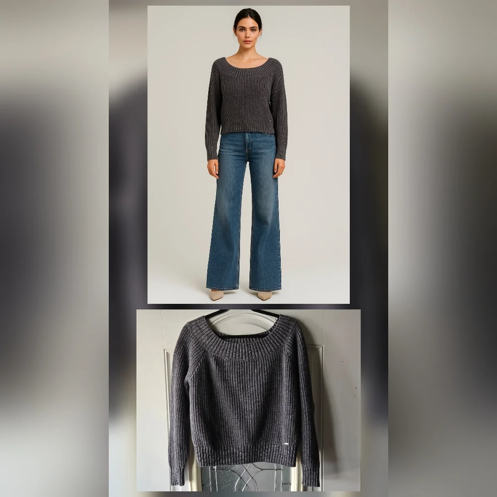 Hollister Charcoal Gray Ribbed Knit Sweater‎ Size Large